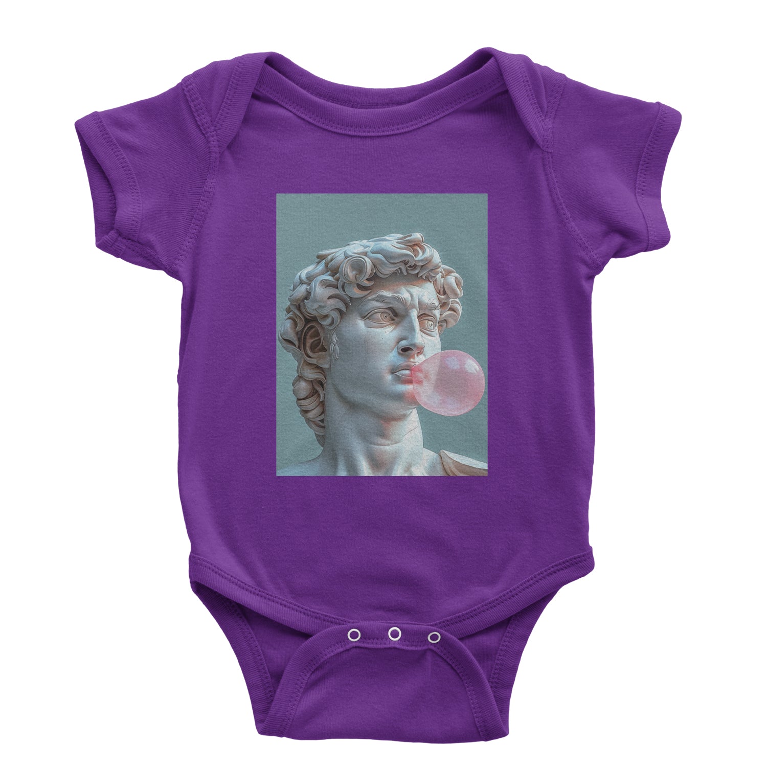 Michelangelo's David with Bubble Gum Contemporary Statue Art Infant One-Piece Romper Bodysuit and Toddler T-shirt Purple