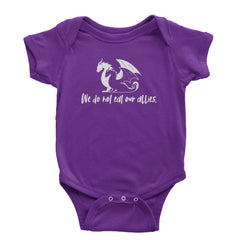 We Do Not Eat Our Allies Fourth Wing Basgiath Infant One-Piece Romper Bodysuit Or Toddler T-shirt Purple
