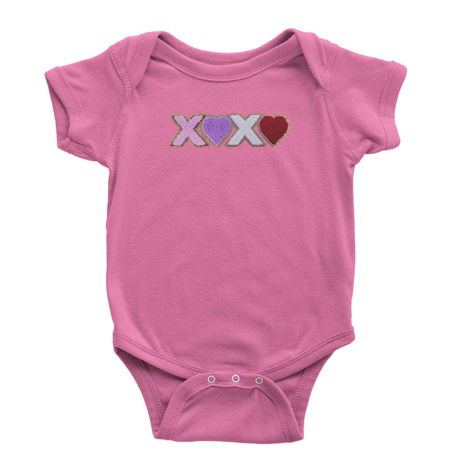 XOXO Chenille Patch Valentines Days Infant One-Piece Romper Bodysuit and Toddler T-shirt Raspberry