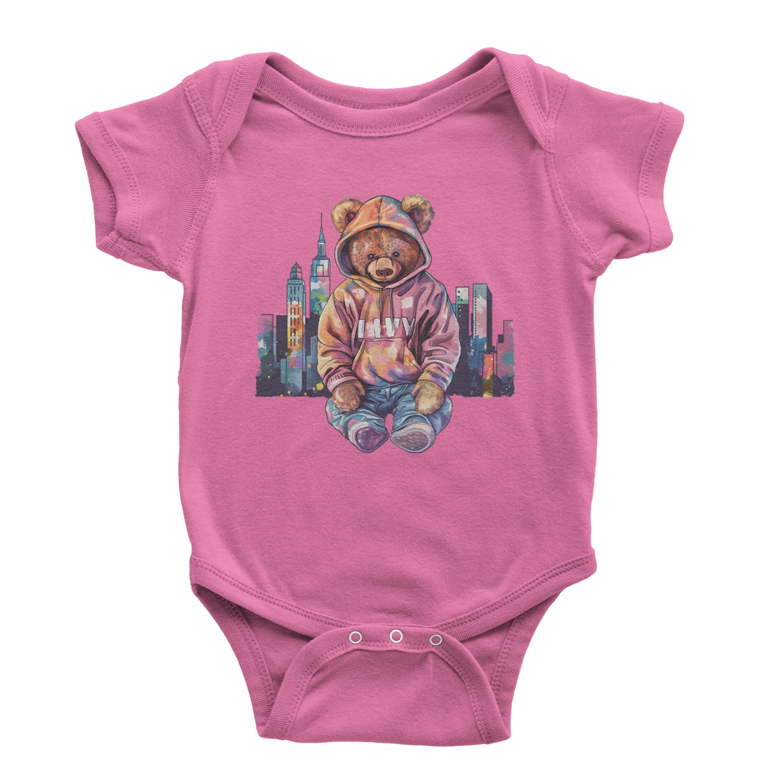 City Skyline Urban Graffiti Bear Infant One-Piece Romper Bodysuit Or Toddler T-shirt Raspberry