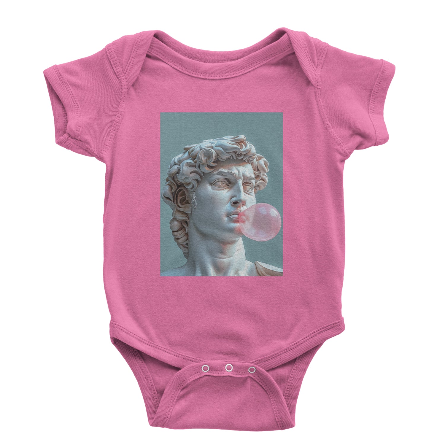 Michelangelo's David with Bubble Gum Contemporary Statue Art Infant One-Piece Romper Bodysuit and Toddler T-shirt Raspberry