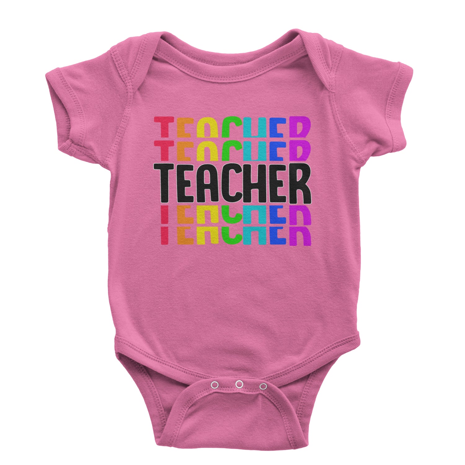 Teacher Repeated Rainbow Pattern Infant One-Piece Romper Bodysuit and Toddler T-shirt Raspberry