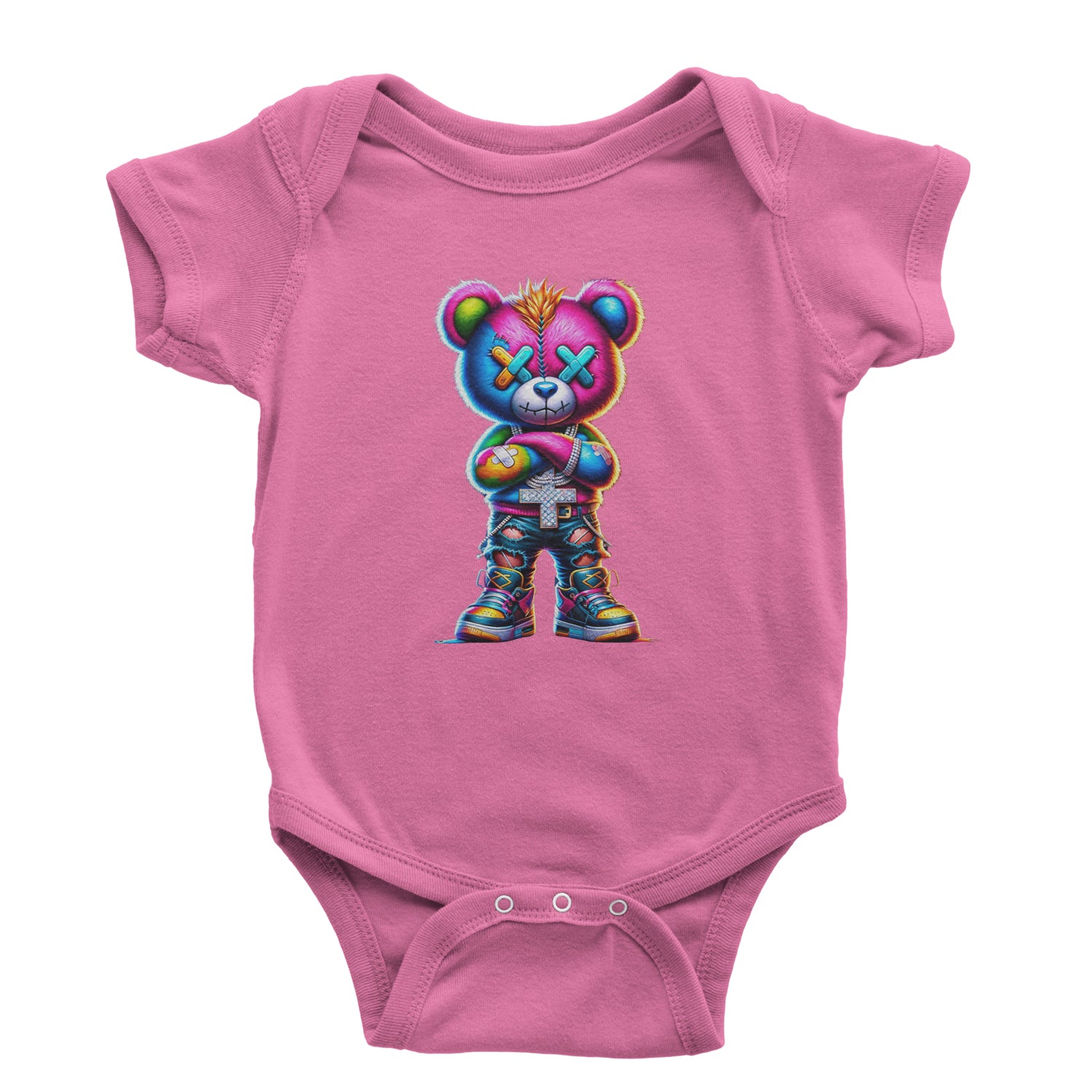 Stitched Neon Urban Graffiti Bear Infant One-Piece Romper Bodysuit Or Toddler T-shirt Raspberry