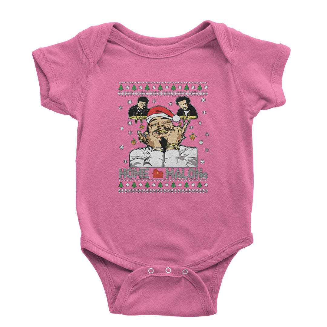 Home Malone Ugly Christmas graphic on Onesie and Toddler T-Shirt in Raspberry