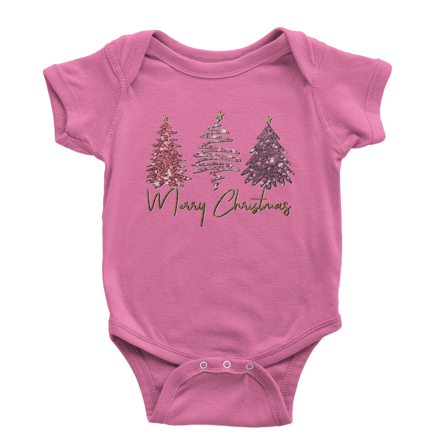 Merry Christmas Faux Glitter Trees Infant One-Piece Romper Bodysuit and Toddler T-shirt Raspberry