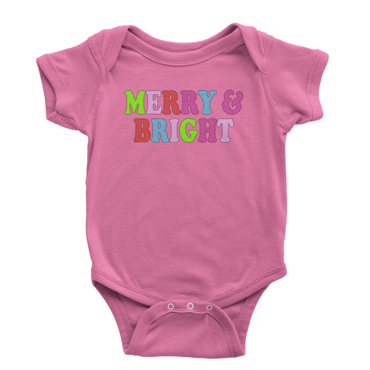 Merry and Bright Festive Christmas Holiday Infant One-Piece Romper Bodysuit and Toddler T-shirt Raspberry