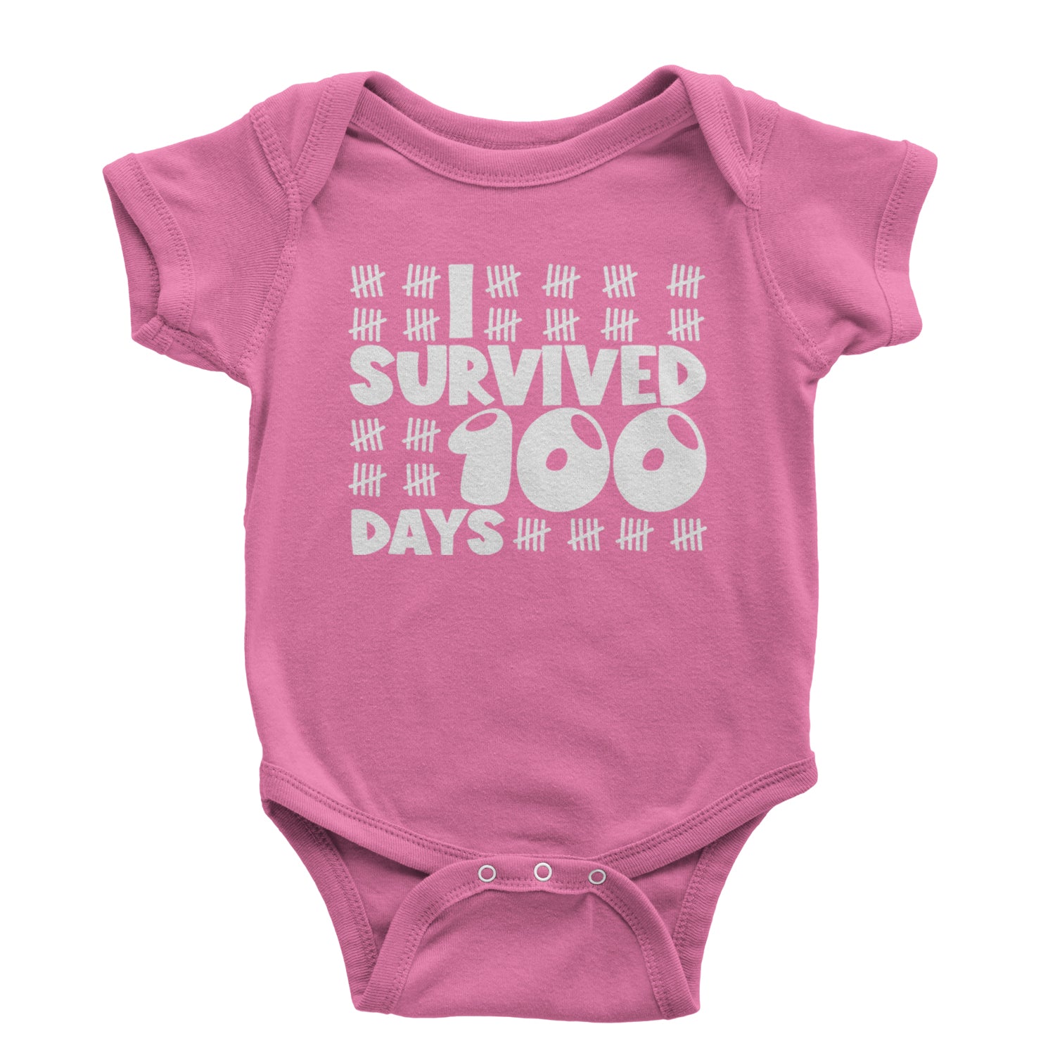 I Survived 100 Days Tally Marks Infant One-Piece Romper Bodysuit and Toddler T-shirt Raspberry