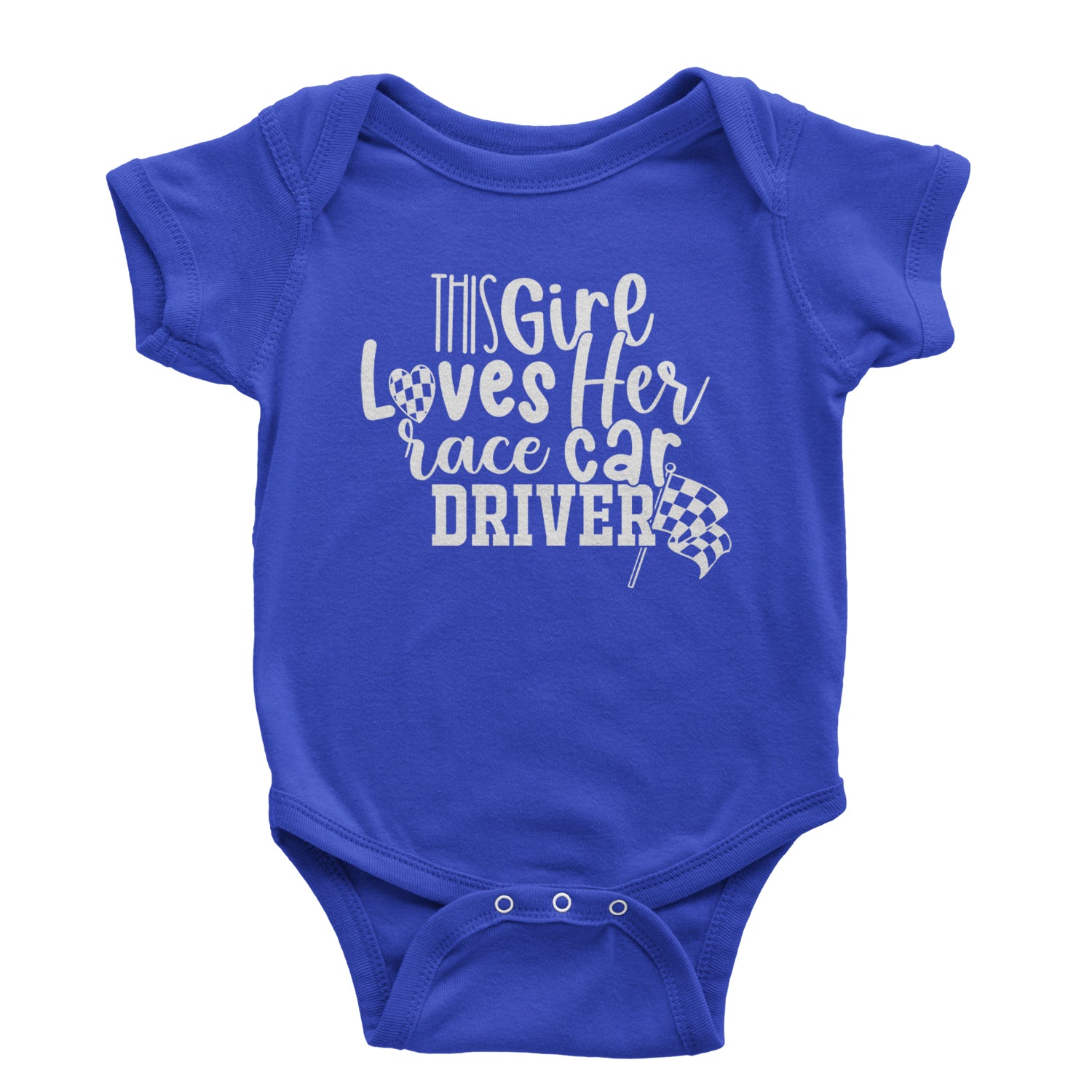 This Girl Loves Her Racecar Driver Infant One-Piece Romper Bodysuit and Toddler T-shirt Royal Blue