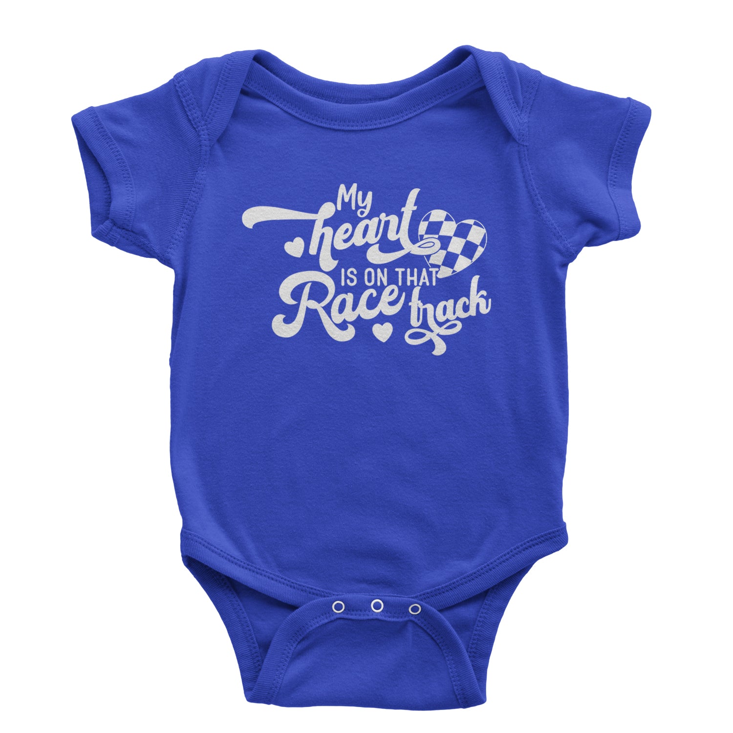 My Heart Is On That Race Track Infant One-Piece Romper Bodysuit and Toddler T-shirt Royal Blue