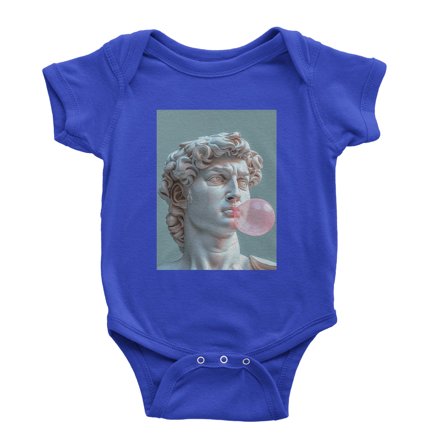 Michelangelo's David with Bubble Gum Contemporary Statue Art Infant One-Piece Romper Bodysuit and Toddler T-shirt Royal Blue