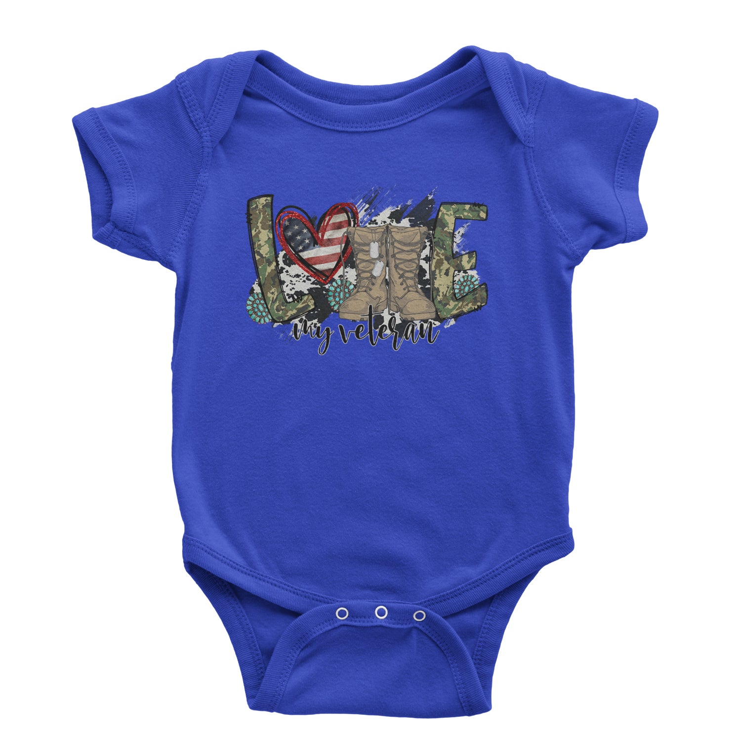 Love My Veteran Honor Veterans Day Infant One-Piece Romper Bodysuit and Toddler T-shirt Royal Blue