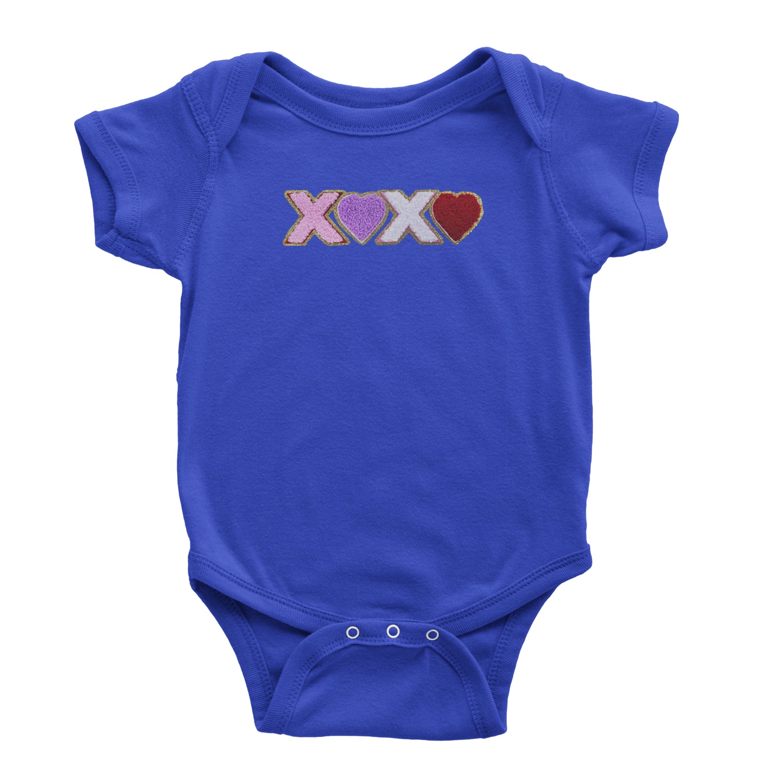 XOXO Chenille Patch Valentines Days Infant One-Piece Romper Bodysuit and Toddler T-shirt Royal Blue