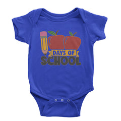 100 Days Of School Apple Pencil Infant One-Piece Romper Bodysuit and Toddler T-shirt Royal Blue