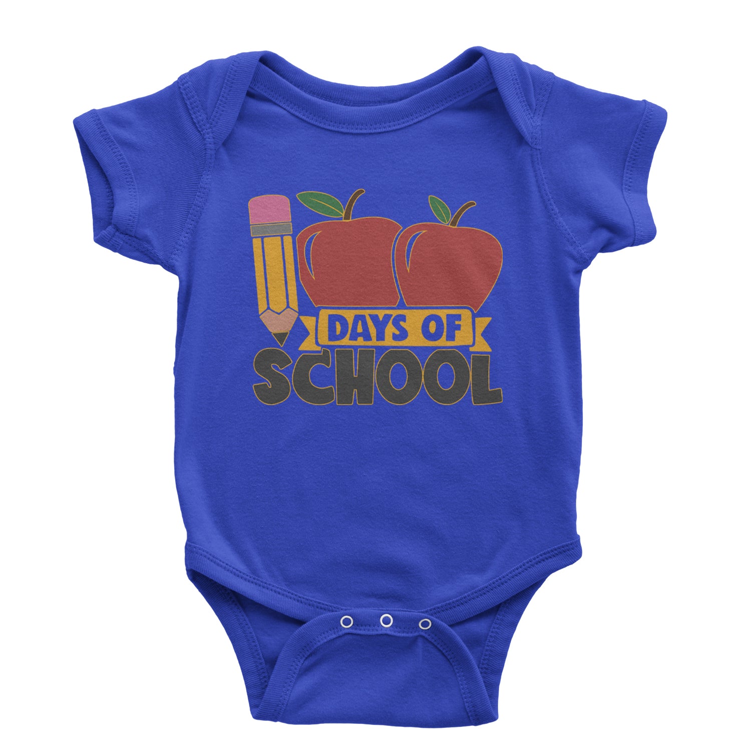 100 Days Of School Apple Pencil Infant One-Piece Romper Bodysuit and Toddler T-shirt Royal Blue