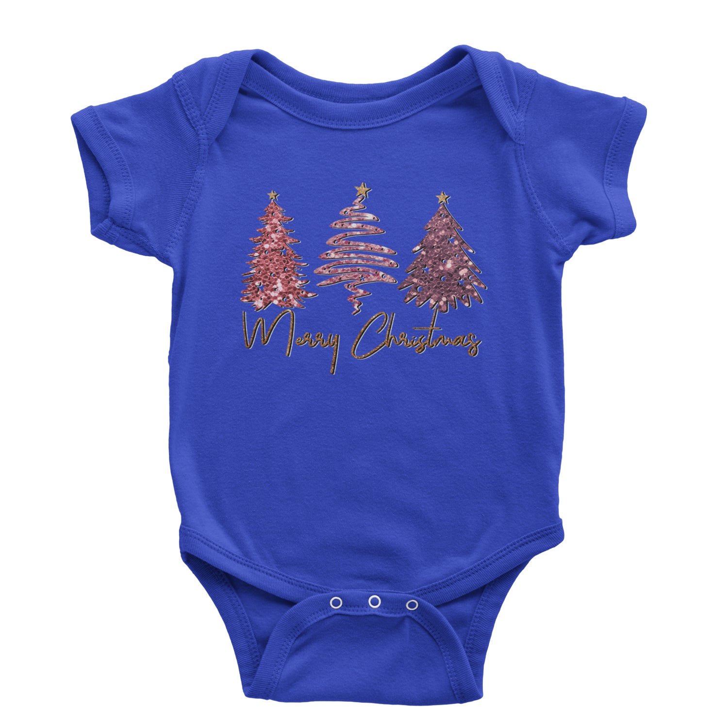 Merry Christmas Faux Glitter Trees Infant One-Piece Romper Bodysuit and Toddler T-shirt Royal Blue