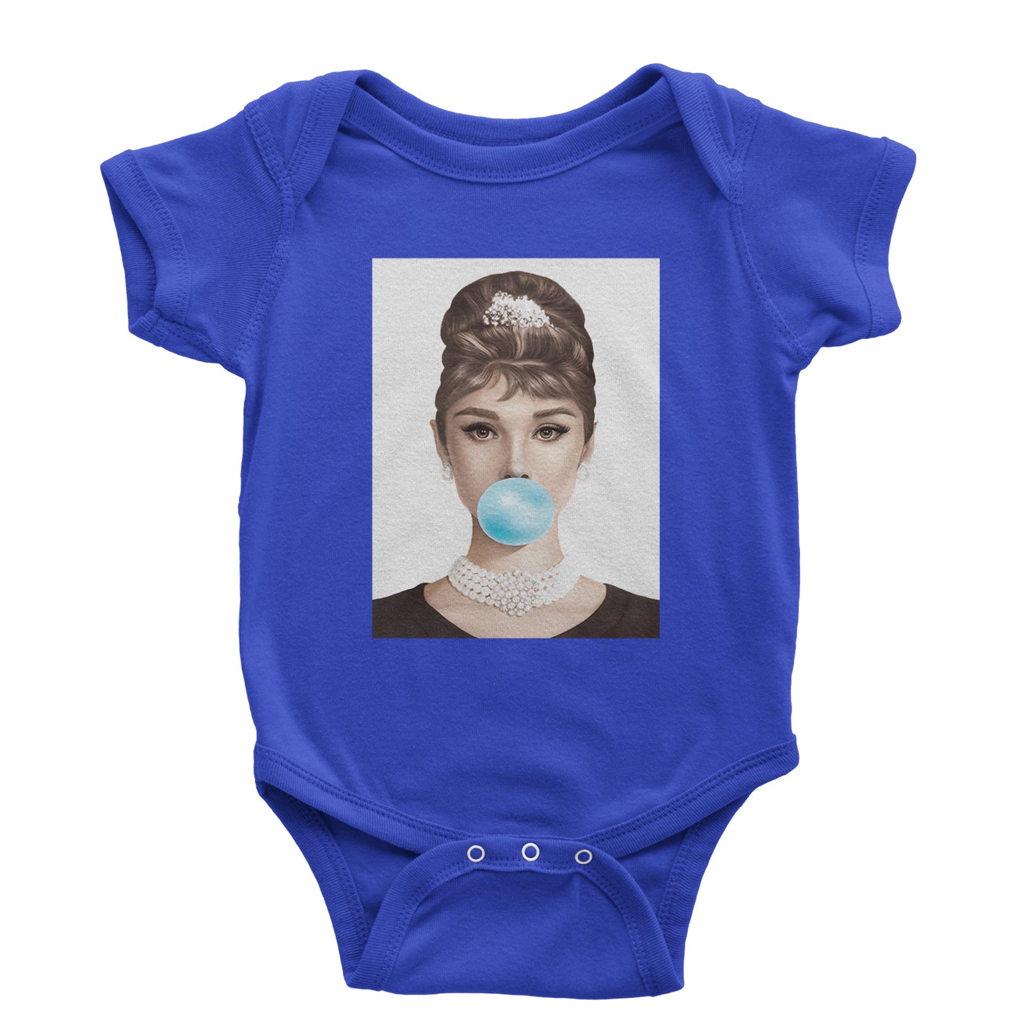 Audrey Hepburn Chewing Bubble Gum American Icon Infant One-Piece Romper Bodysuit and Toddler T-shirt Royal Blue