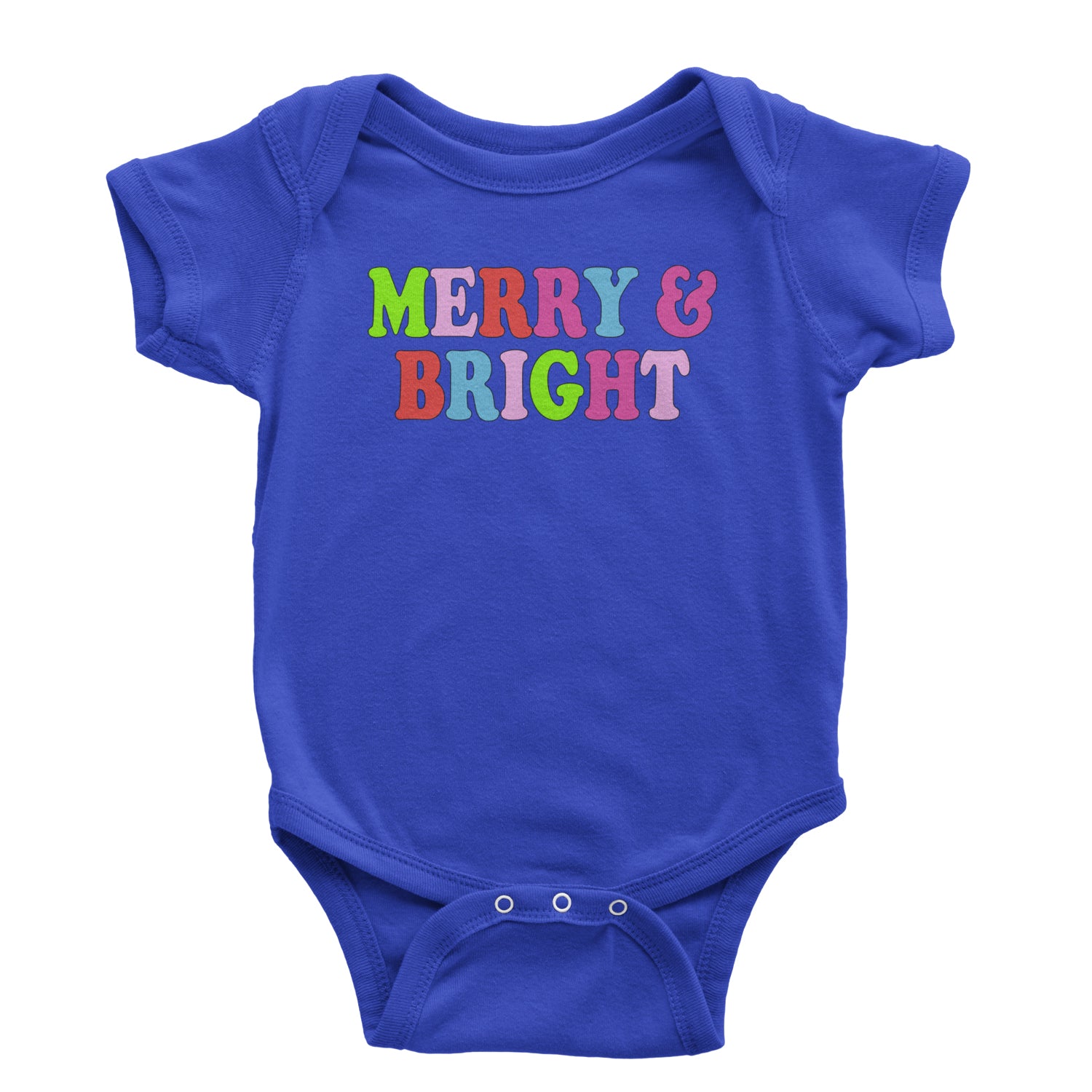 Merry and Bright Festive Christmas Holiday Infant One-Piece Romper Bodysuit and Toddler T-shirt Royal Blue