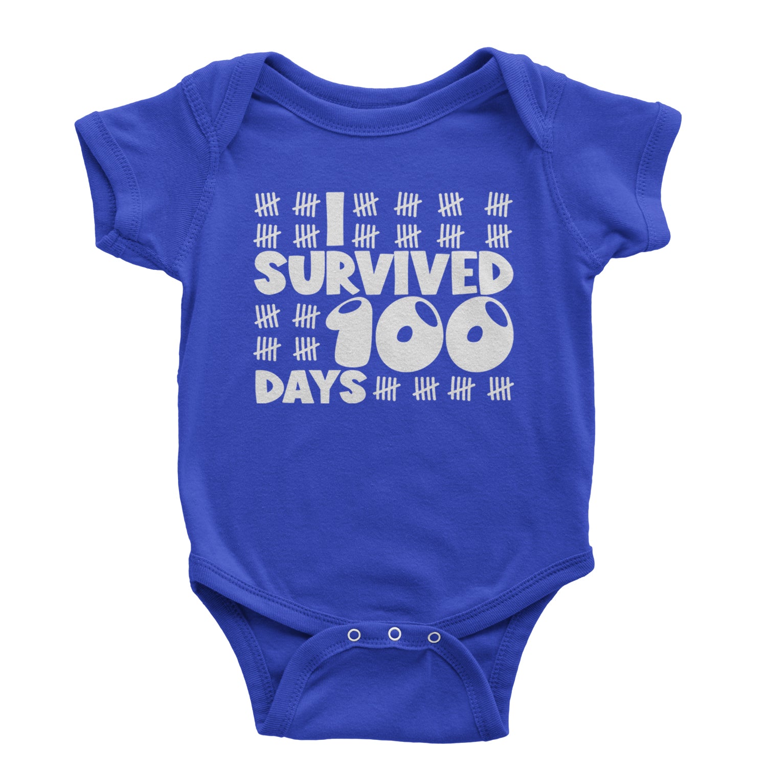 I Survived 100 Days Tally Marks Infant One-Piece Romper Bodysuit and Toddler T-shirt Royal Blue