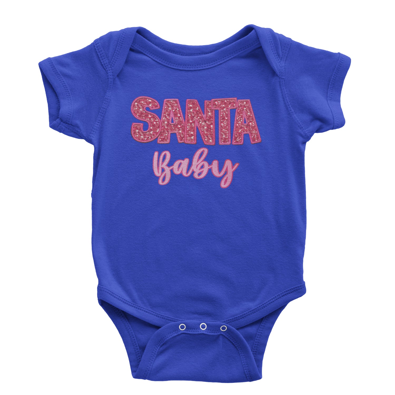 Santa Baby Faux Patch and Sequins Infant One-Piece Romper Bodysuit and Toddler T-shirt Royal Blue