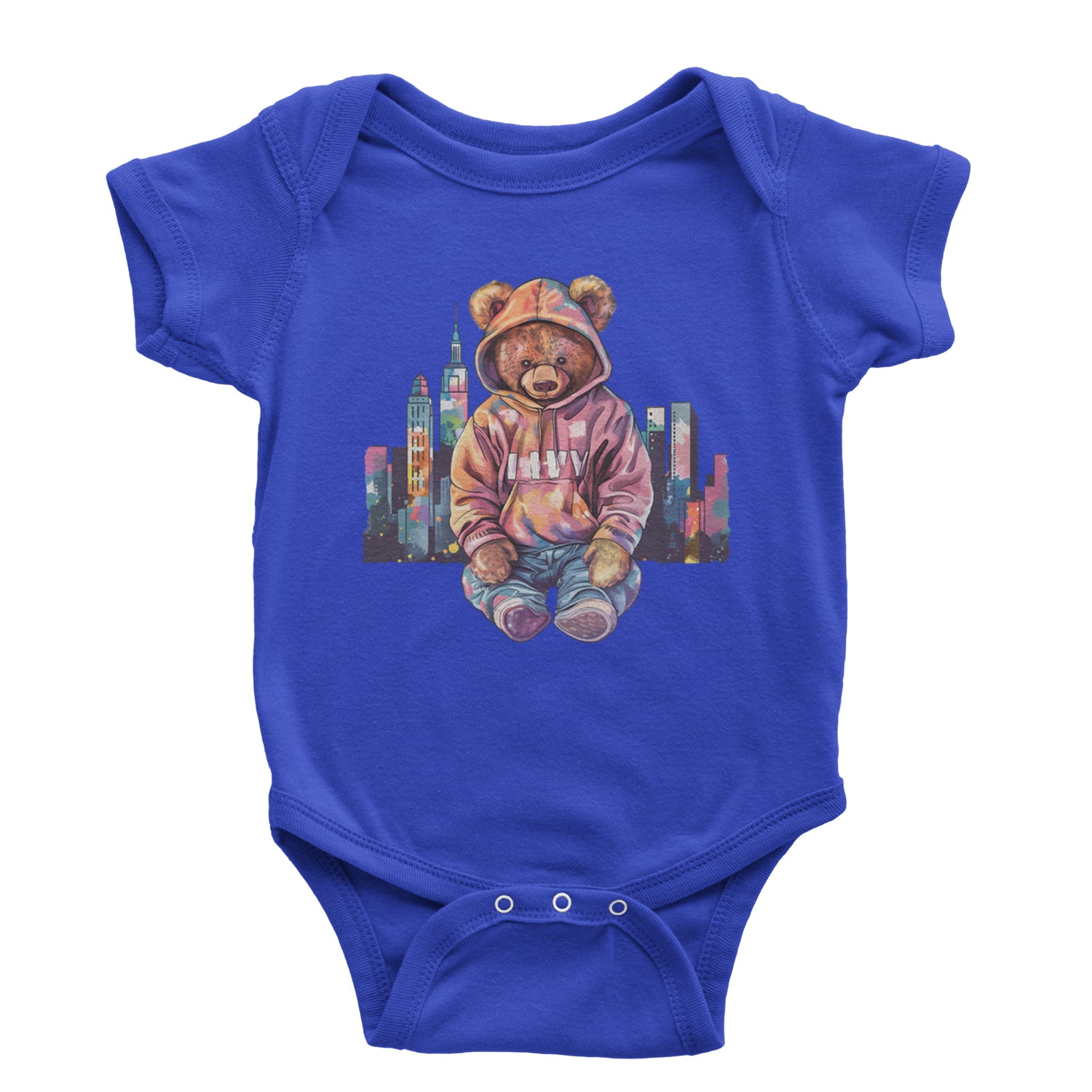 City Skyline Urban Graffiti Bear Infant One-Piece Romper Bodysuit Or Toddler T-shirt Royal Blue