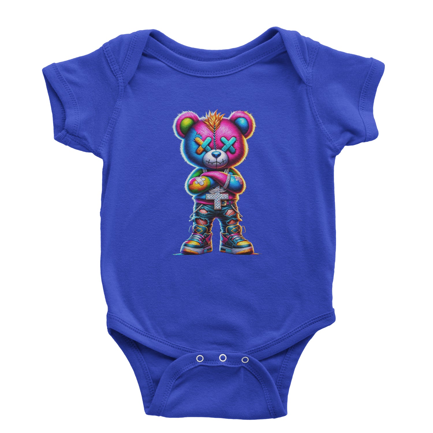 Stitched Neon Urban Graffiti Bear Infant One-Piece Romper Bodysuit Or Toddler T-shirt Royal Blue