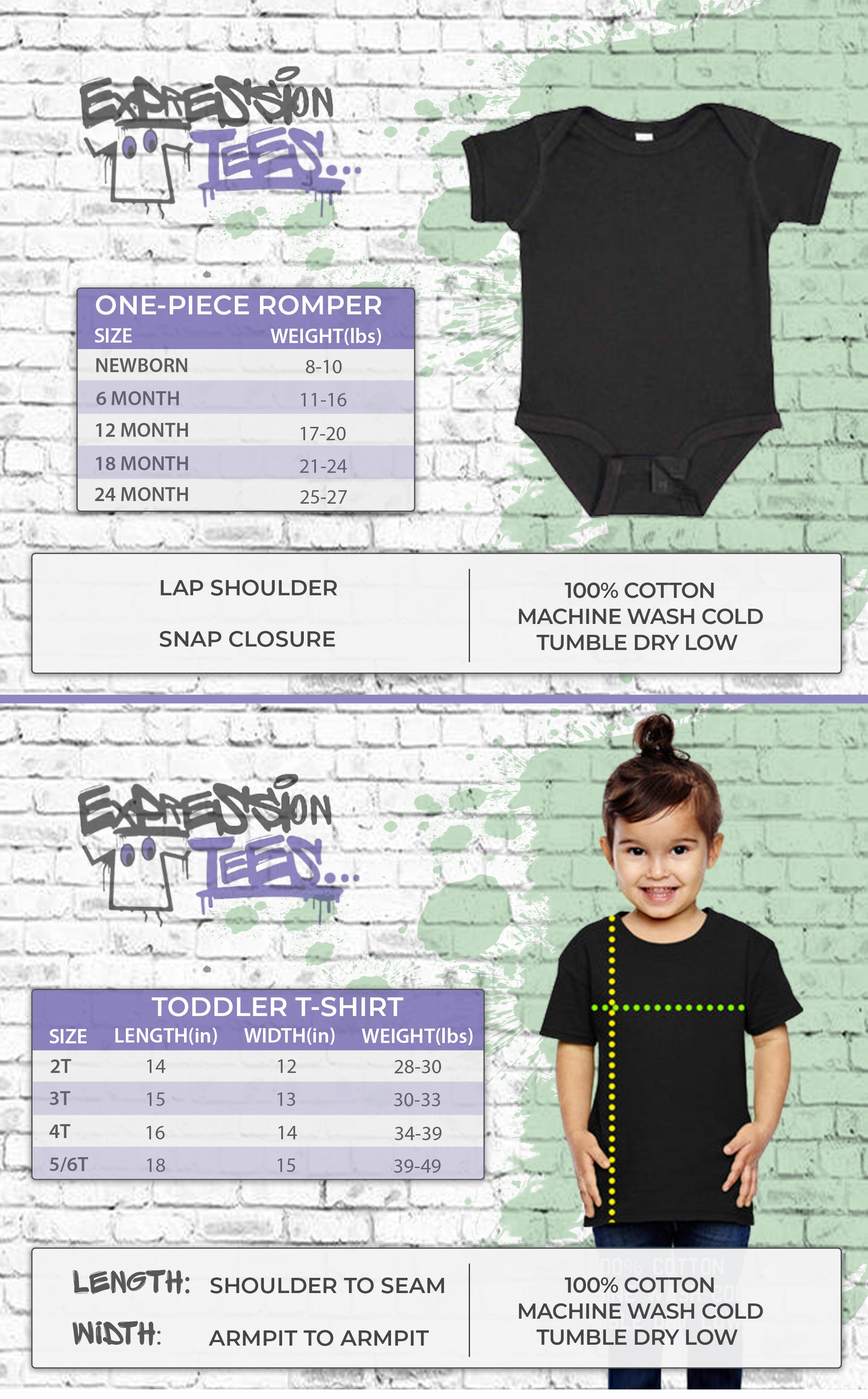 Infant One-Piece Romper size chart