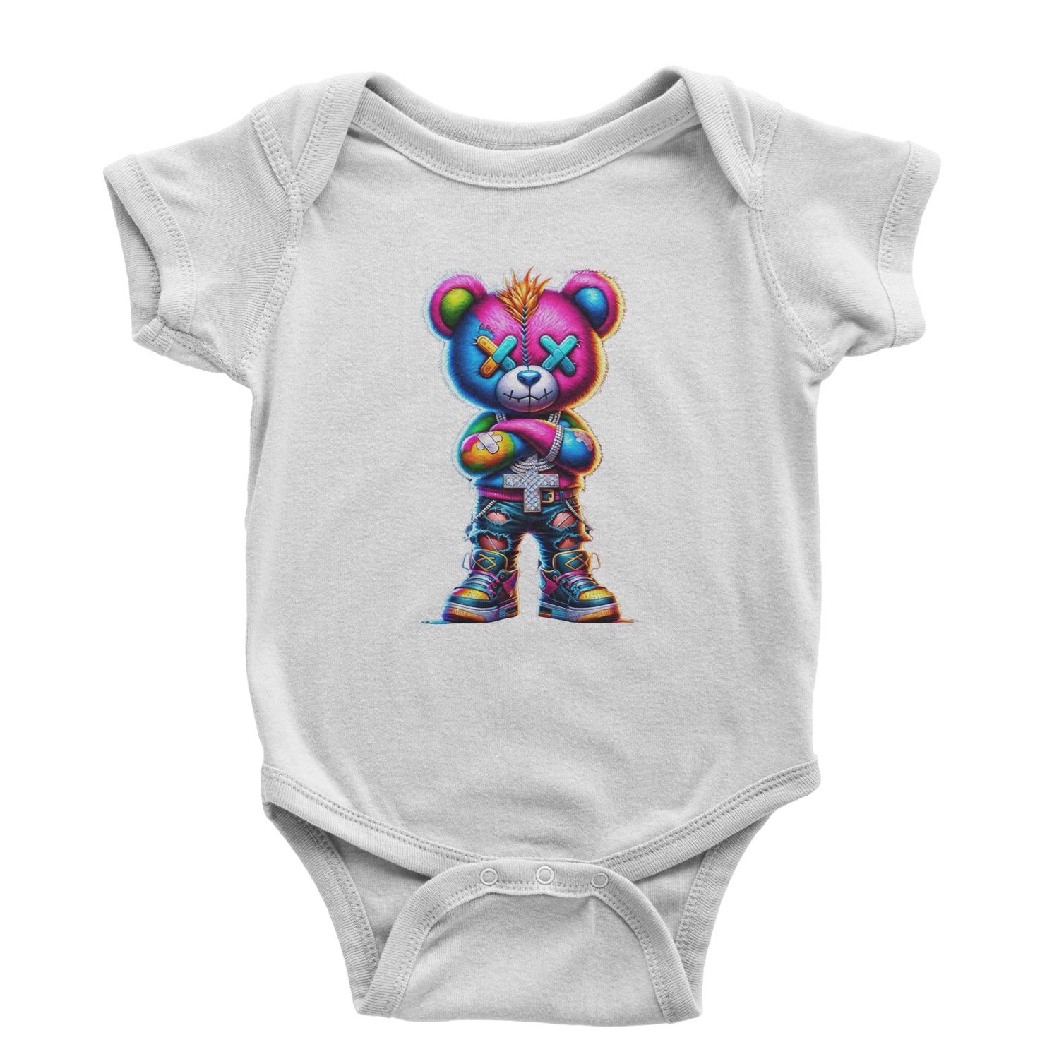 Stitched Neon Urban Graffiti Bear Infant One-Piece Romper Bodysuit Or Toddler T-shirt Black