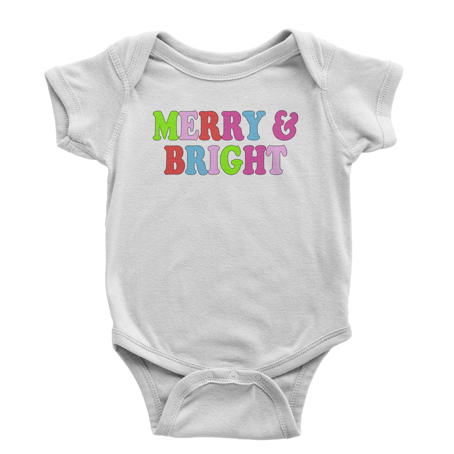 Merry and Bright Festive Christmas Holiday Infant One-Piece Romper Bodysuit and Toddler T-shirt White