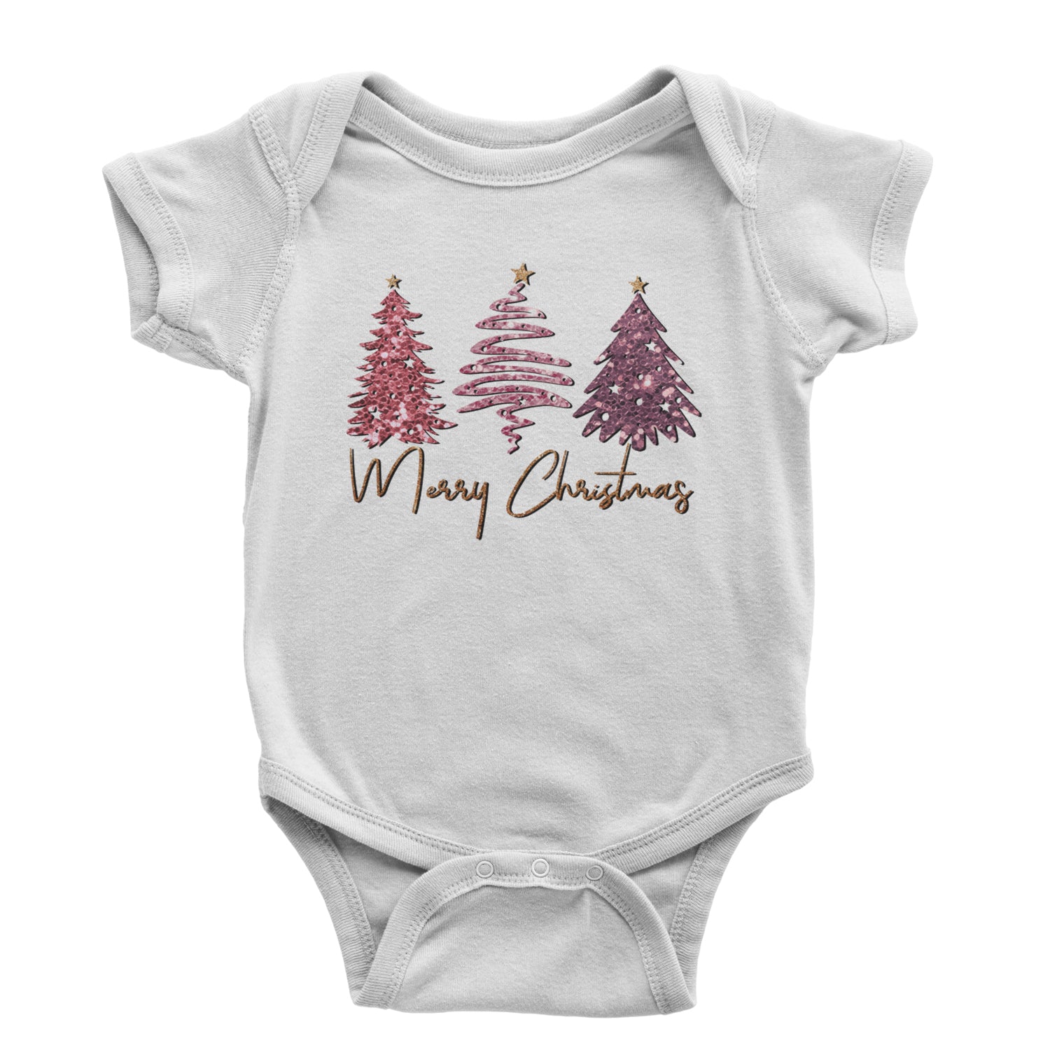 Merry Christmas Faux Glitter Trees Infant One-Piece Romper Bodysuit and Toddler T-shirt White