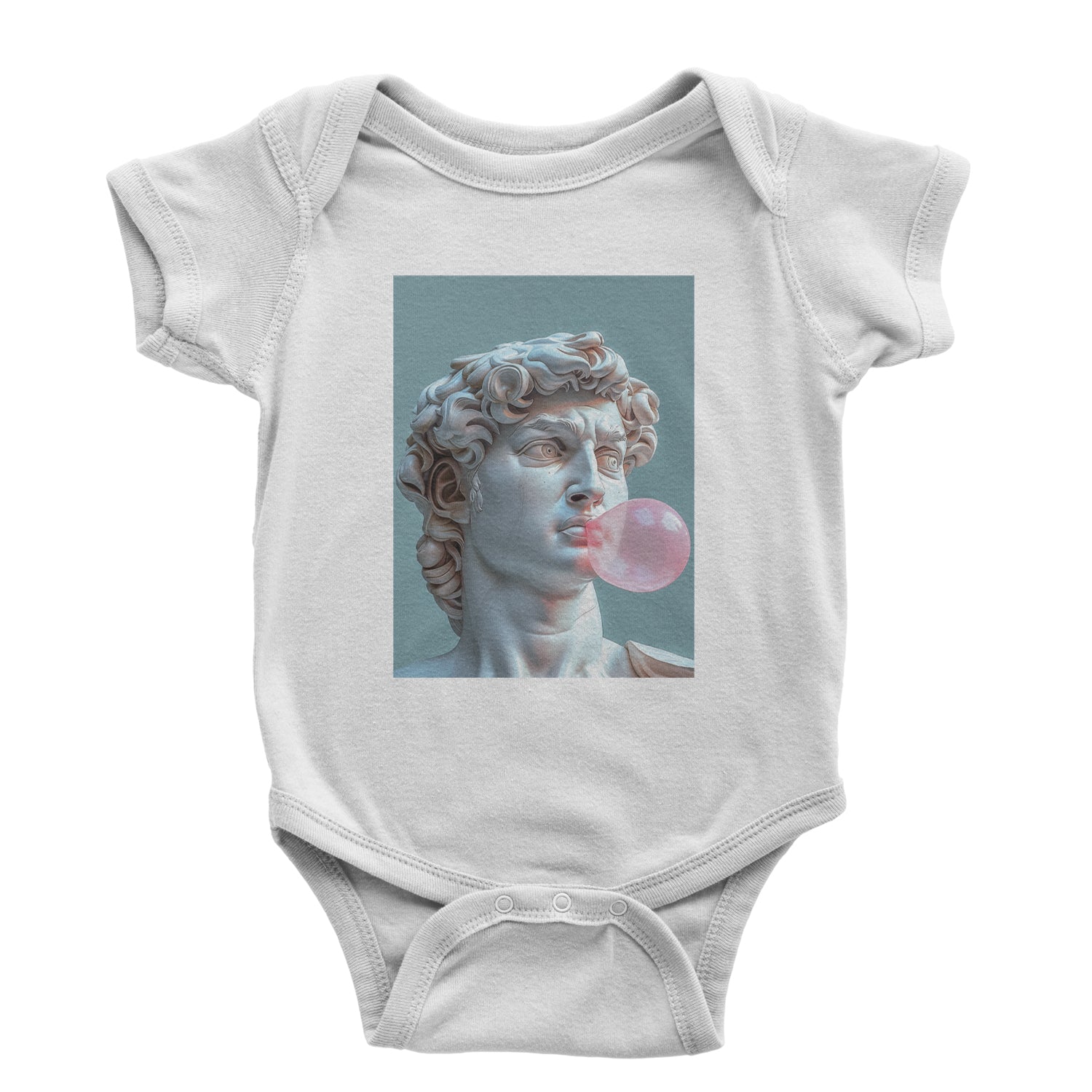 Michelangelo's David with Bubble Gum Contemporary Statue Art Infant One-Piece Romper Bodysuit and Toddler T-shirt White