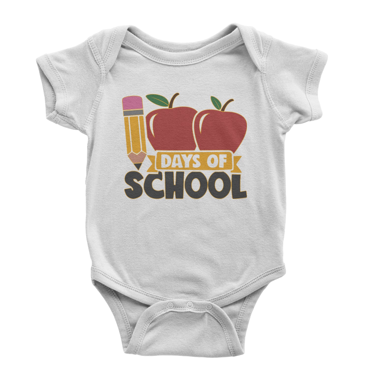 100 Days Of School Apple Pencil Infant One-Piece Romper Bodysuit and Toddler T-shirt White