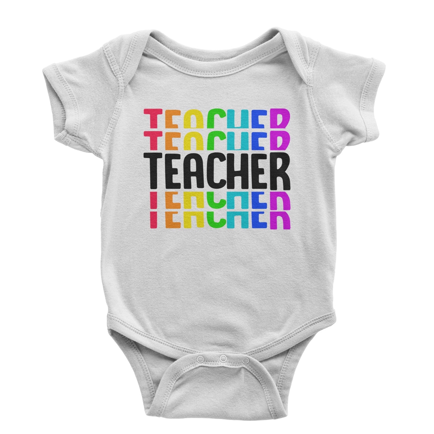 Teacher Repeated Rainbow Pattern Infant One-Piece Romper Bodysuit and Toddler T-shirt White