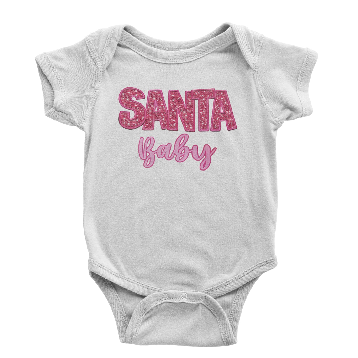 Santa Baby Faux Patch and Sequins Infant One-Piece Romper Bodysuit and Toddler T-shirt White