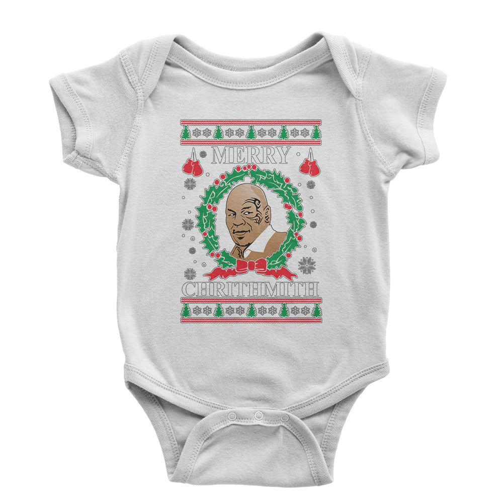 Merry Chrithmith Ugly Christmas graphic on Onesie and Toddler T-Shirt in White