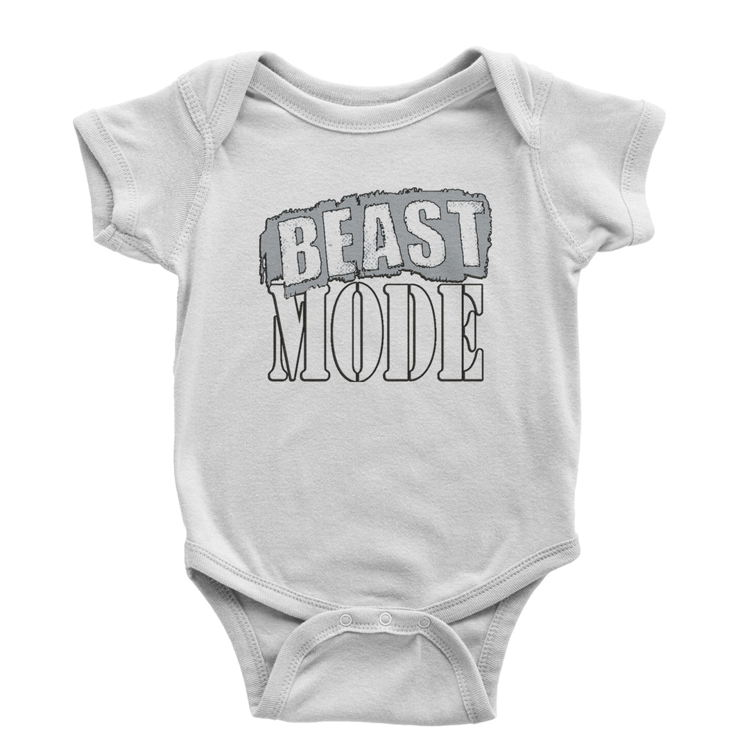 Beast Mode Training Gym Workout graphic on Onesie and Toddler T-Shirt in White