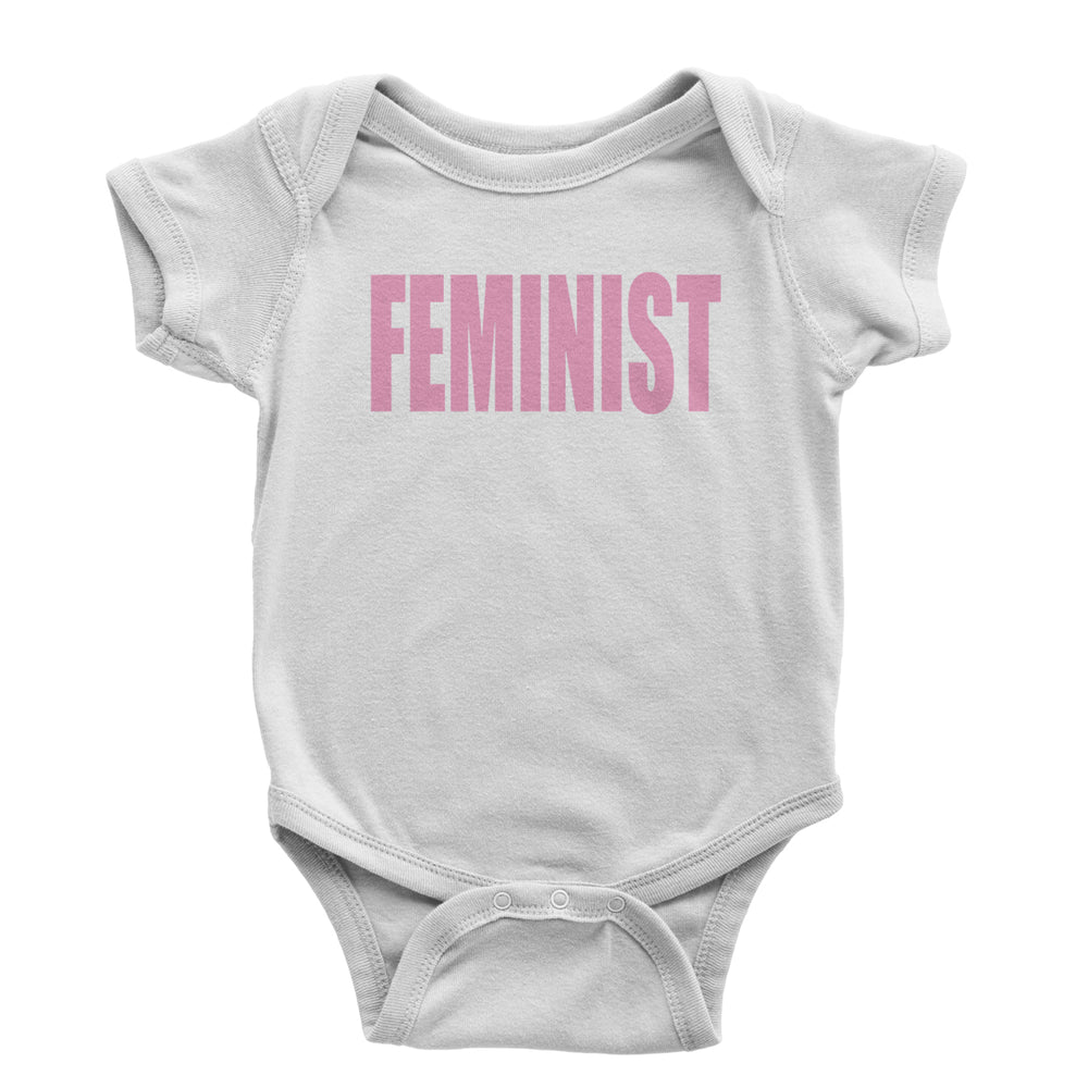 Feminist (Pink Print) Infant One-Piece Romper Bodysuit and Toddler T-shirt White