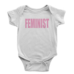 Feminist (Pink Print) Infant One-Piece Romper Bodysuit and Toddler T-shirt White