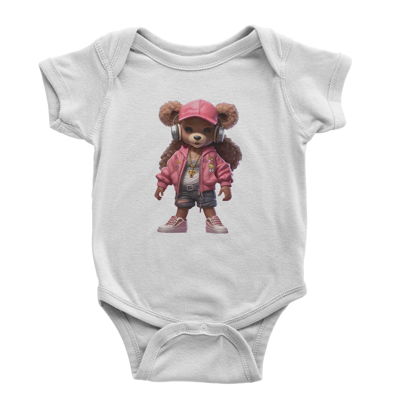 Pink Female Urban Graffiti Bear Infant One-Piece Romper Bodysuit Or Toddler T-shirt White