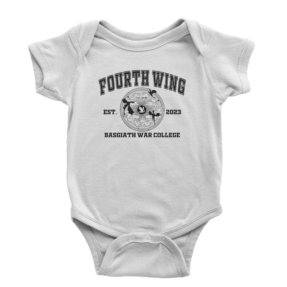 Fourth Wing Basgiath War College graphic on Onesie and Toddler T-Shirt in White