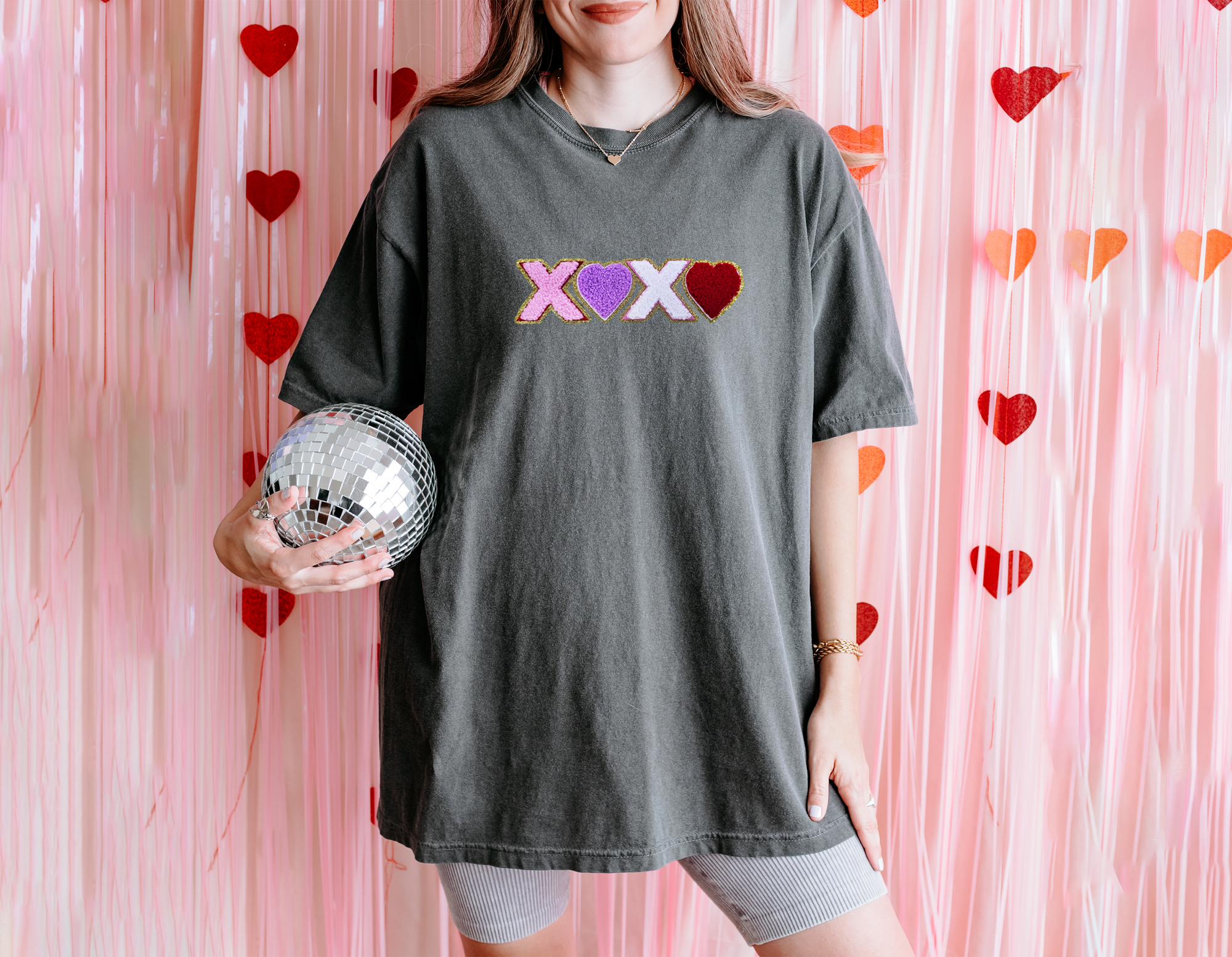 XOXO Chenille Patch Valentines Days  Mens T-shirt Tie-Dye Cotton Candy