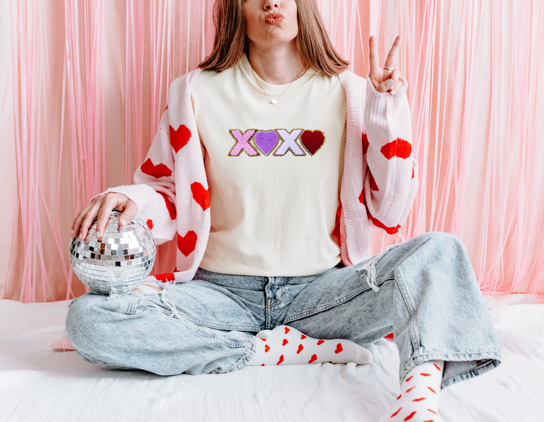 XOXO Chenille Patch Valentines Days Vintage Soft Unisex T-shirt