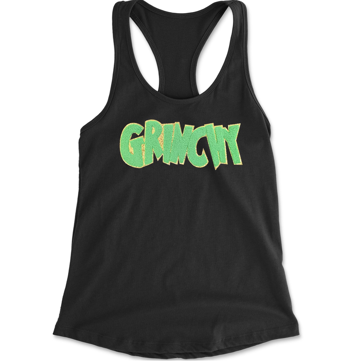 Green Gr-nchy Chenille Patch Racerback Tank Top for Women Black