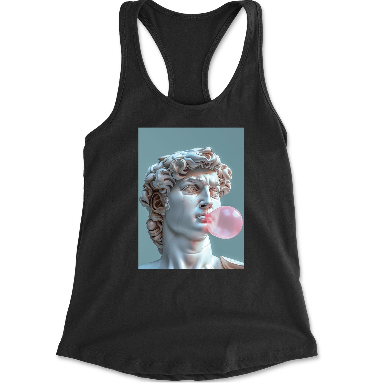 Michelangelo's David with Bubble Gum Contemporary Statue Art Racerback Tank Top for Women Eternity