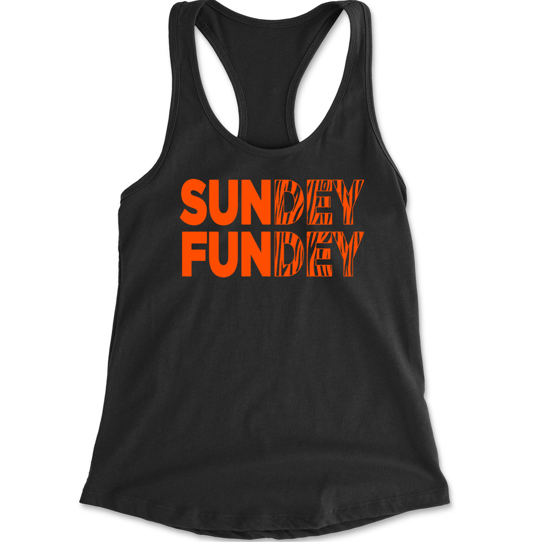 SunDEY FunDEY stacked typography with solid and striped lettering on a Women's Lightweight Racerback Tank
