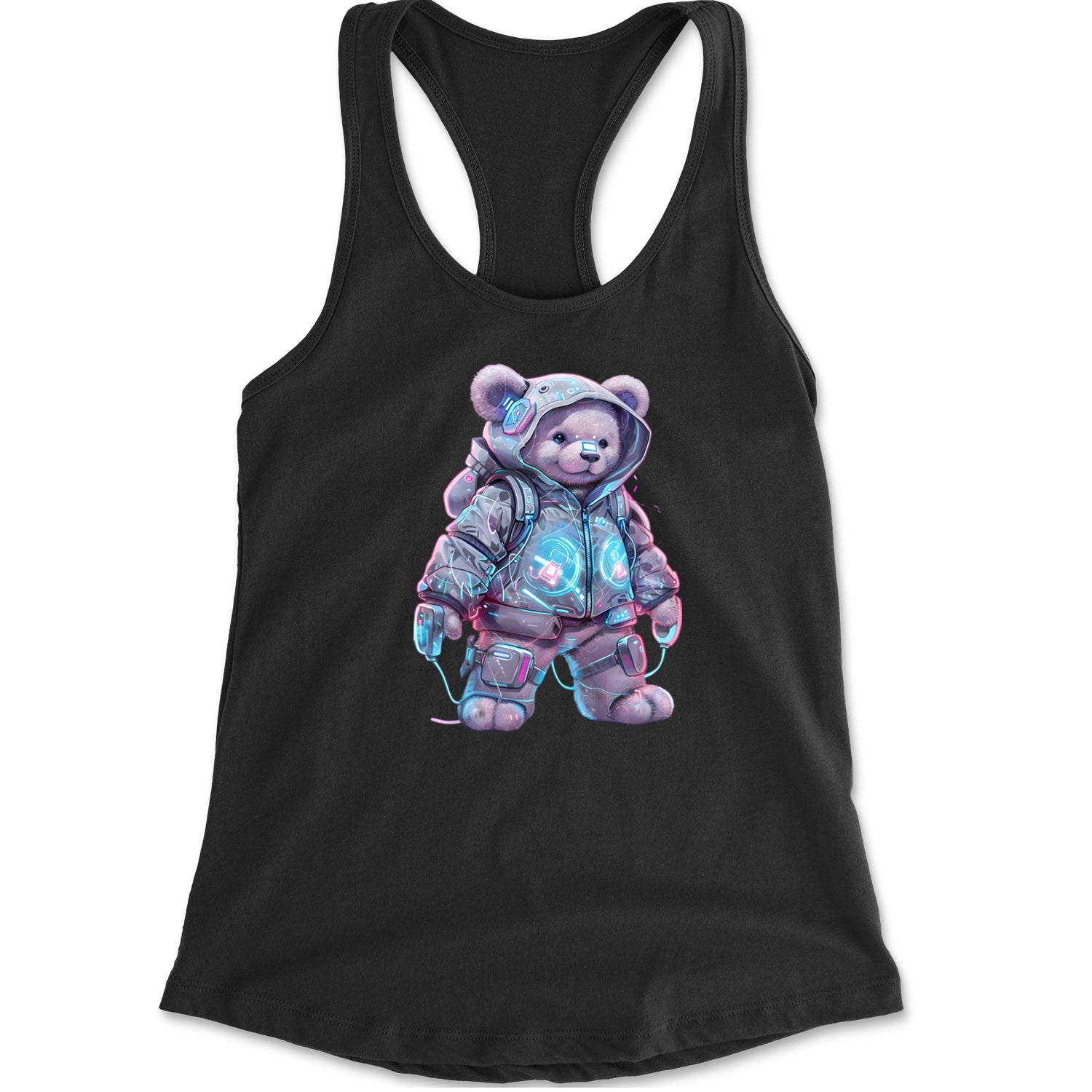 Cyberpunk Adventure Urban Graffiti Bear Racerback Tank Top for Women Black