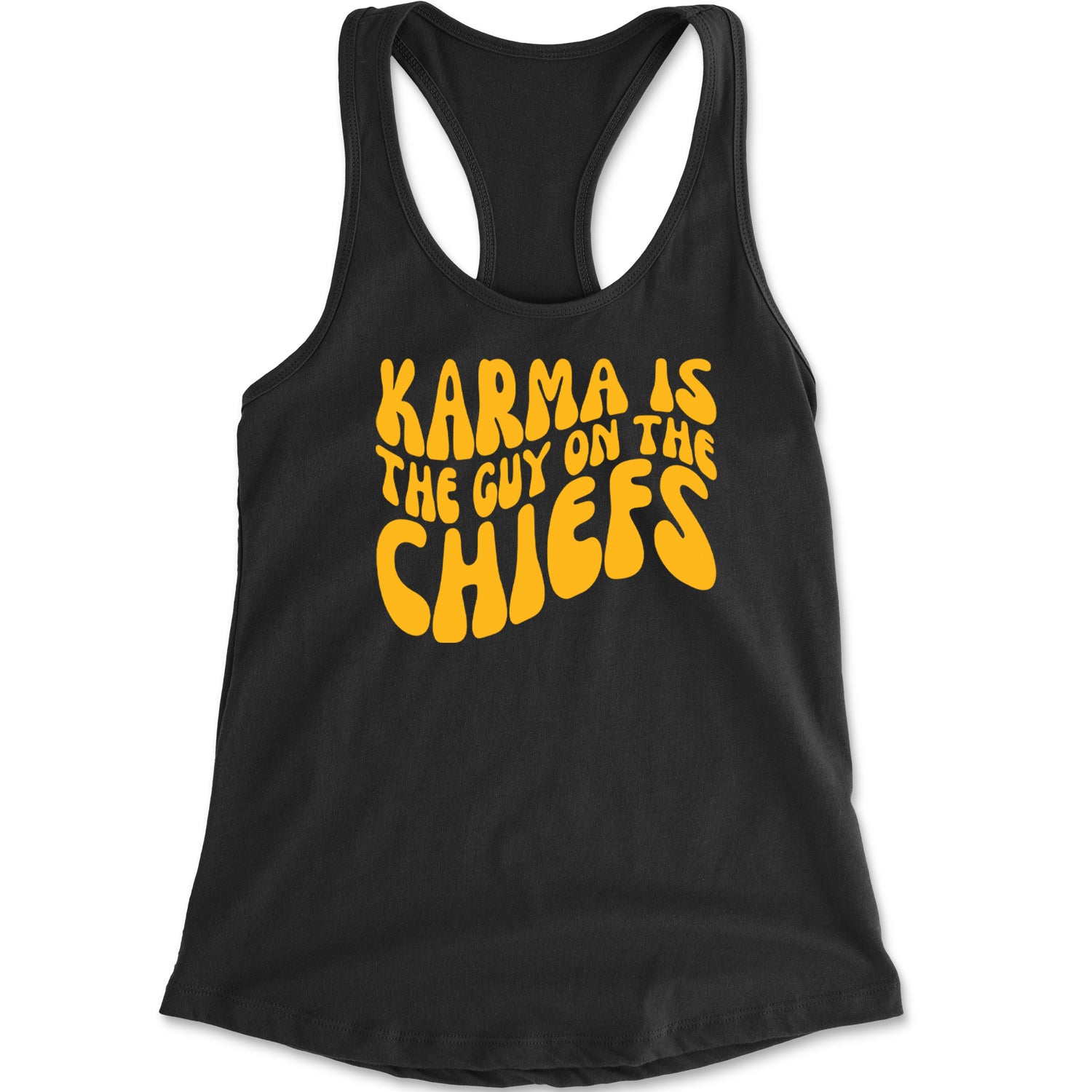 Karma Is The Guy On The Chiefs Boyfriend Racerback Tank Top for Women Hot Pink