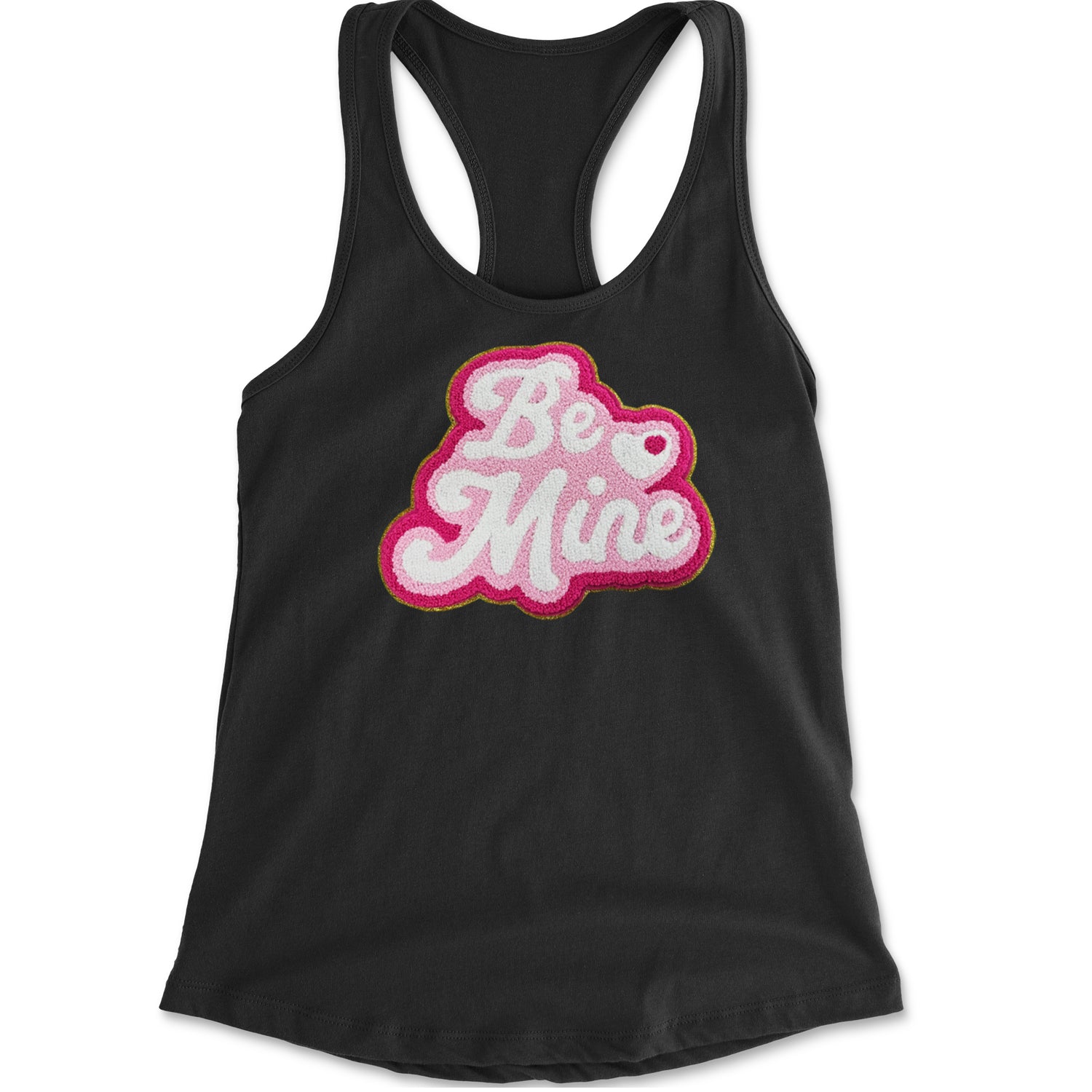 Be Mine Chenille Patch Valentines Days Racerback Tank Top for Women Navy Blue