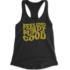 Women's lightweight racerback tank with retro wavy "FEELING PURDY GOOD" lettering and San Francisco vibe
