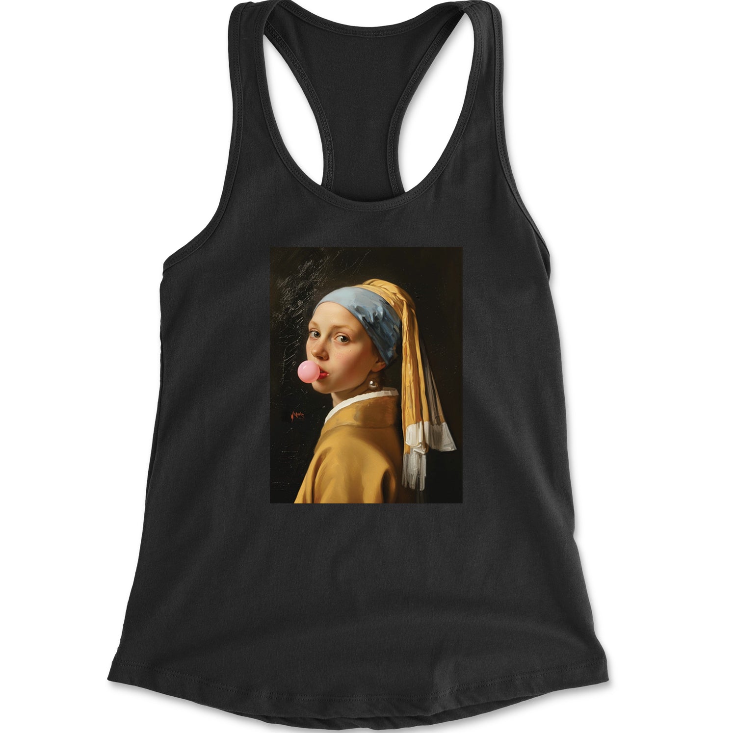 Girl with a Pearl Earring Bubble Gum Contemporary Art Racerback Tank Top for Women Charcoal Grey