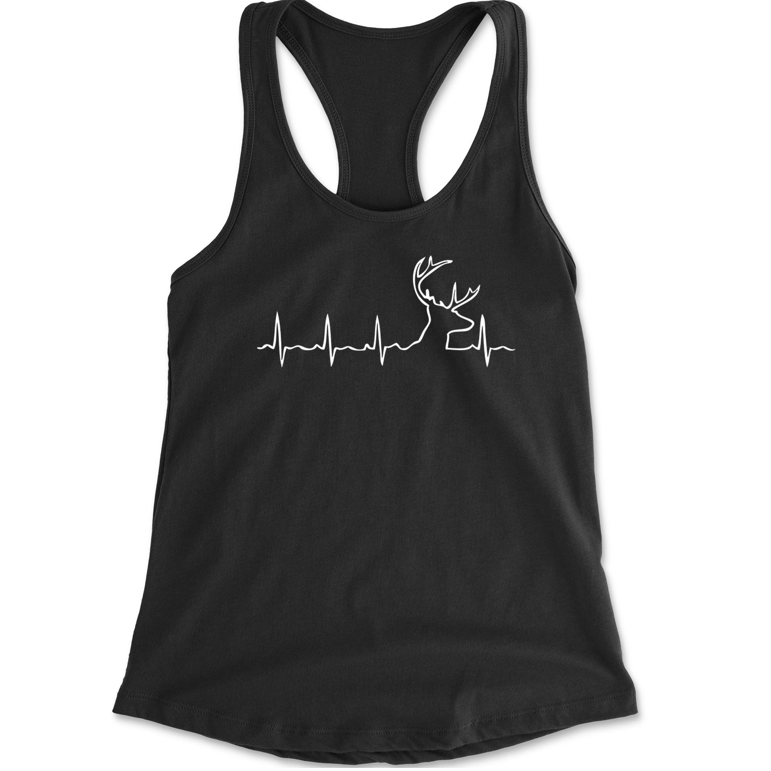 Hunting Heartbeat Deer Hunter Buck Stag Antlers  Racerback Tank Top for Women Black